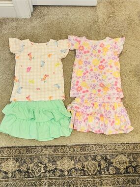 Girls Two-Piece Floral & Cowboy Gingham Ruffle Sets - Pink, Yellow, Mint